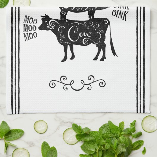 ヴィンテージカントリーファームハウススタックファームアニマル キッチンタオル (折り畳み)