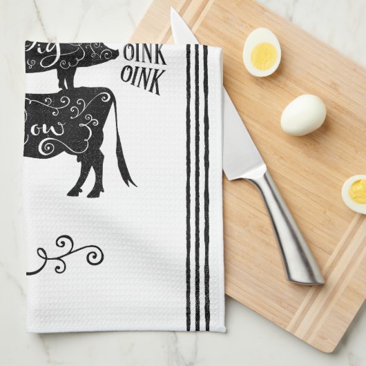 ヴィンテージカントリーファームハウススタックファームアニマル キッチンタオル (四つ折り)