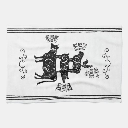 ヴィンテージカントリーファームハウススタックファームアニマル キッチンタオル (横)