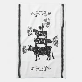 ヴィンテージカントリーファームハウススタックファームアニマル キッチンタオル
