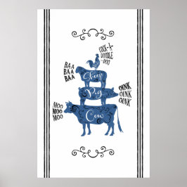 ヴィンテージカントリーファームハウススタックファームアニマル ポスター