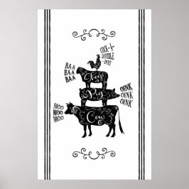 ヴィンテージカントリーファームハウススタックファームアニマル ポスター