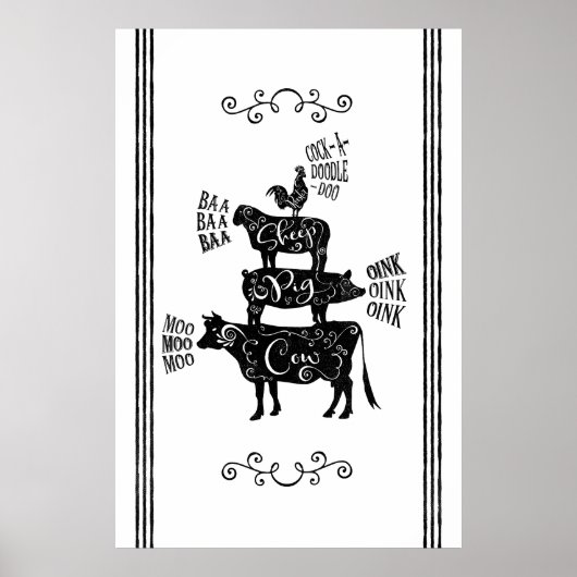 ヴィンテージカントリーファームハウススタックファームアニマル ポスター (正面)