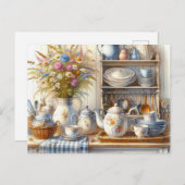 ヴィンテージカントリーファームハウスディッシュティーポット葉書 ポストカード (正面/裏面)