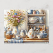 ヴィンテージカントリーファームハウスディッシュティーポット葉書 ポストカード (正面)