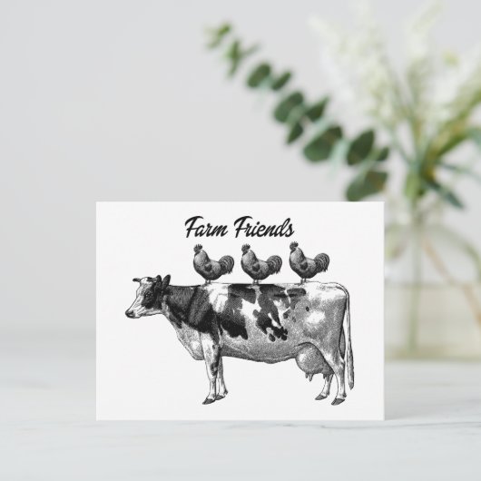 ヴィンテージカントリーファーム牛のロスター動物のはがき ポストカード (スタンド正面)