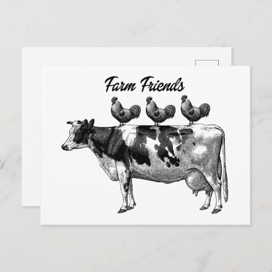 ヴィンテージカントリーファーム牛のロスター動物のはがき ポストカード (正面/裏面)