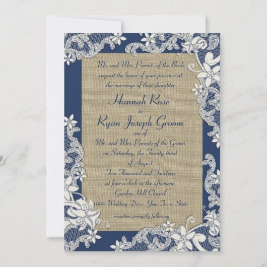 ヴィンテージカントリーフローラとBurlap 招待状 (正面)