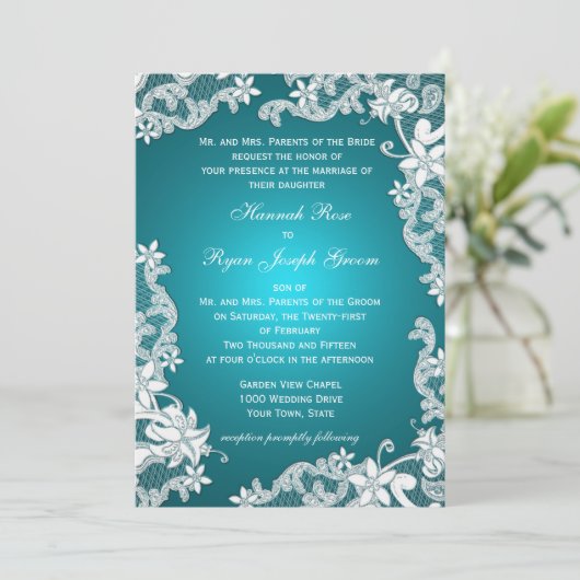 ヴィンテージカントリーフローラデザインアクア 招待状 (スタンド正面)