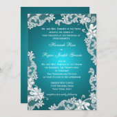 ヴィンテージカントリーフローラデザインアクア 招待状 (正面/裏面)