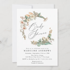 ヴィンテージカントリーフローラリースベビーシャワー 招待状