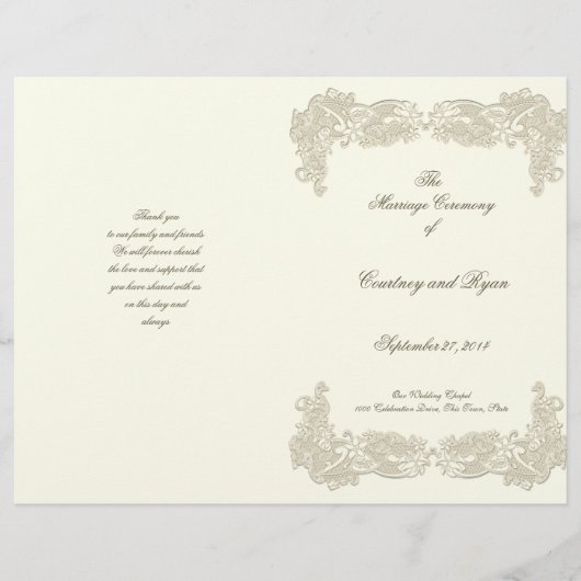 ヴィンテージカントリーフローラレース結婚式 プログラム (正面)