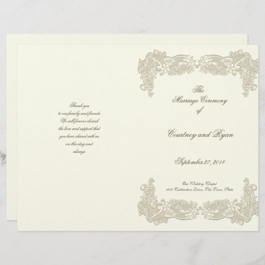 ヴィンテージカントリーフローラレース結婚式 プログラム (正面/裏面)