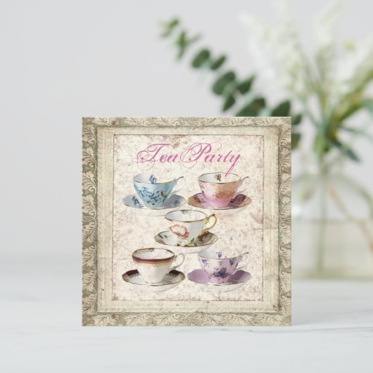 ヴィンテージカントリーブライダルシャワーティーパーティの招待状 招待状 (スタンド正面)