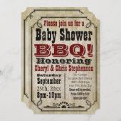 ヴィンテージカントリーベビーシャワーBBQバーベキューベビー-Q 招待状 (正面/裏面)