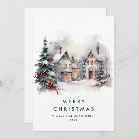 ヴィンテージカントリーホースクリスマスツリー企業の シーズンカード (正面/裏面)