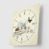 ヴィンテージカントリーホームコラージュウォールクロック スクエア壁時計 (傾斜)