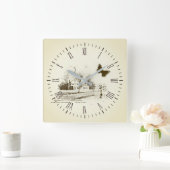 ヴィンテージカントリーホームコラージュウォールクロック スクエア壁時計 (ホーム)