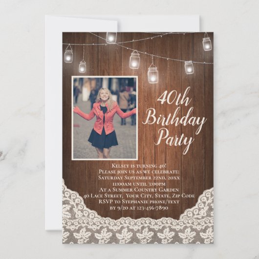 ヴィンテージカントリーライト40th誕生日パーティー写真 招待状 (正面)