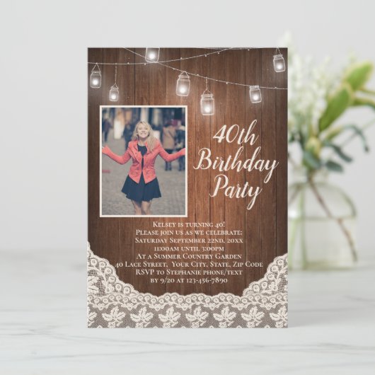 ヴィンテージカントリーライト40th誕生日パーティー写真 招待状 (スタンド正面)