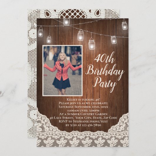 ヴィンテージカントリーライト40th誕生日パーティー写真 招待状 (正面/裏面)