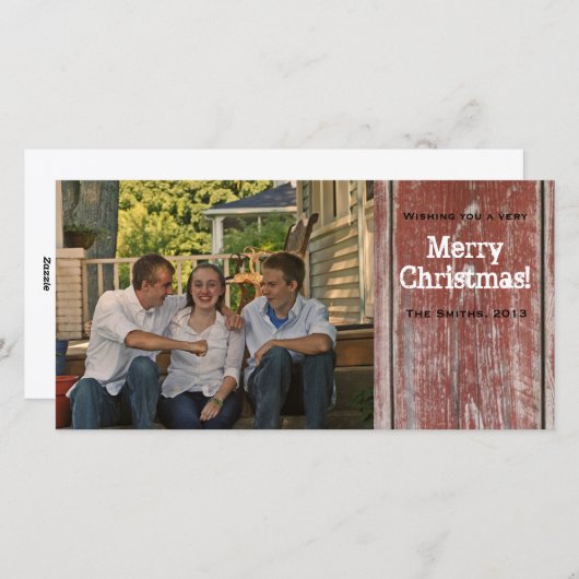 ヴィンテージカントリーレッドバーンウッドフォトクリスマスカード シーズンカード (正面/裏面)