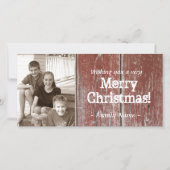 ヴィンテージカントリーレッドバーンウッドフォトクリスマスカード シーズンカード (正面)