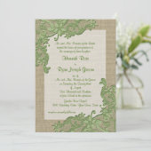 ヴィンテージカントリーレースデザインとバーラップグリーン 招待状 (スタンド正面)
