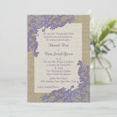 ヴィンテージカントリーレースデザインとバーラップパープル 招待状 (スタンド正面)