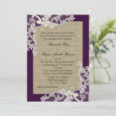 ヴィンテージカントリーレースデザインとバーラップパープル 招待状 (スタンド正面)