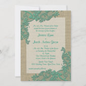 ヴィンテージカントリーレースデザインティール（緑がかった色）グリーン 招待状 (正面)