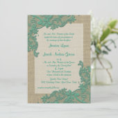 ヴィンテージカントリーレースデザインティール（緑がかった色）グリーン 招待状 (スタンド正面)