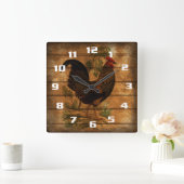 ヴィンテージカントリーロースター素朴オンウッド スクエア壁時計 (ホーム)