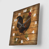 ヴィンテージカントリーロースター素朴オンウッド スクエア壁時計 (傾斜)