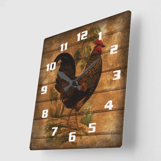 ヴィンテージカントリーロースター素朴オンウッド スクエア壁時計 (傾斜)