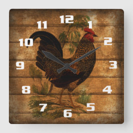 ヴィンテージカントリーロースター素朴オンウッド スクエア壁時計