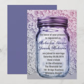 ヴィンテージカントリー刺繍の紫のメイソンジャー結婚式 招待状 (正面/裏面)