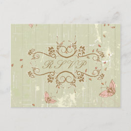 ヴィンテージカントリー素朴なクリームウェディングRSVP返信 インビテーションポストカード