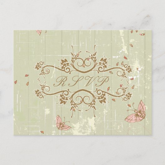 ヴィンテージカントリー素朴なクリームウェディングRSVP返信 インビテーションポストカード (正面)