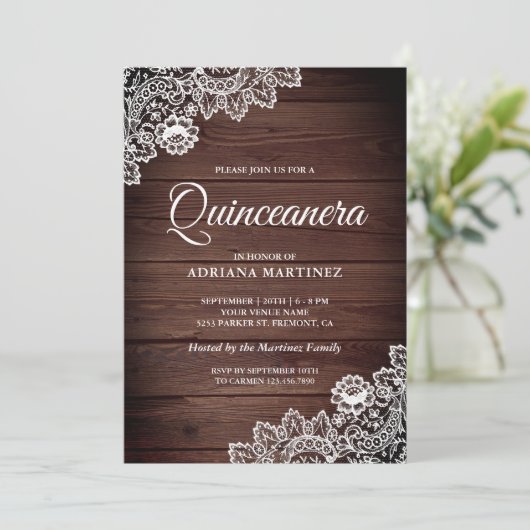 ヴィンテージカントリー素朴ウッドレースキンセアニェラ 招待状 (スタンド正面)