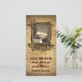 ヴィンテージカントリー結婚カウボーイフォトカード セーブザデート (スタンド正面)