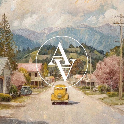 ヴィンテージカントリー絵を描タウン素朴イエローカー ポスター