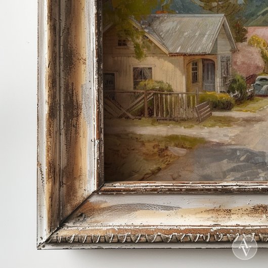 ヴィンテージカントリー絵を描タウン素朴イエローカー ポスター