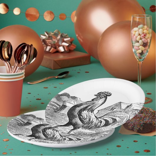 ヴィンテージカントリー農園鶏パーティー ペーパープレート (複数)