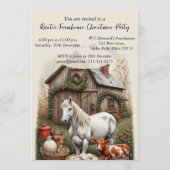 ヴィンテージカントリー ファーム ホース ルースティック クリスマスパーティー 招待状 (正面)