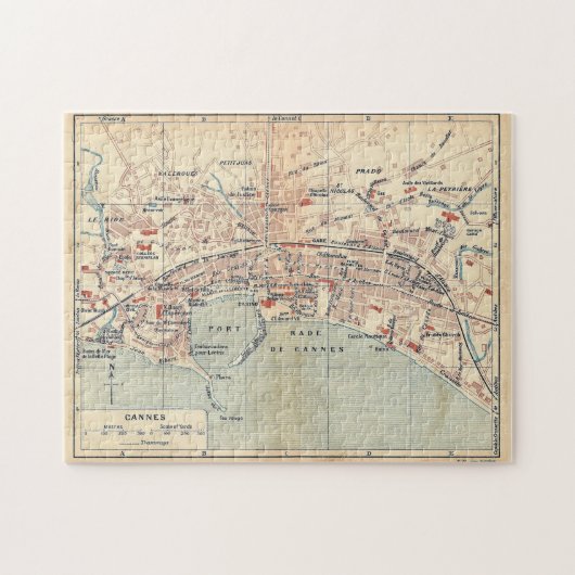 ヴィンテージカンヌフランスの地図（1921年） ジグソーパズル (横)