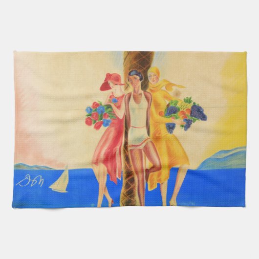 ヴィンテージカンヌフランスの旅行 キッチンタオル (横)