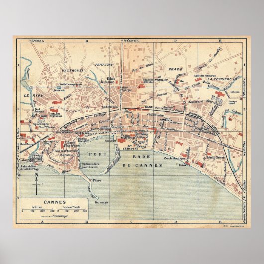 ヴィンテージカンヌ・フランスの地図(1921年) ポスター (正面)