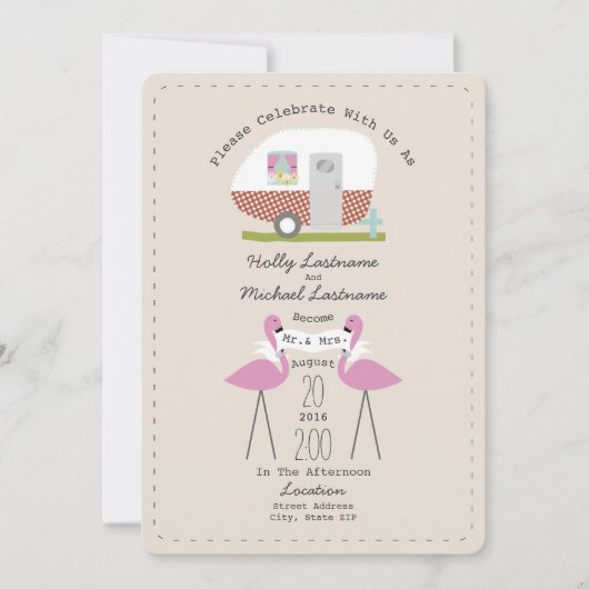 ヴィンテージカンパーとフラミン結婚ゴスの 招待状 (正面)