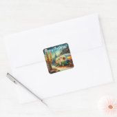 ヴィンテージカンパーサグアーロサボスクリスマスブルーグリーン スクエアシール (封筒)